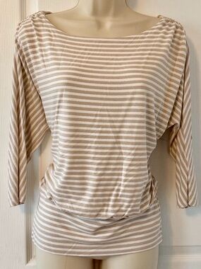 WHBM White House Black Market Striped Dolman Top 3/4 Sleeve Banded Hem Medium